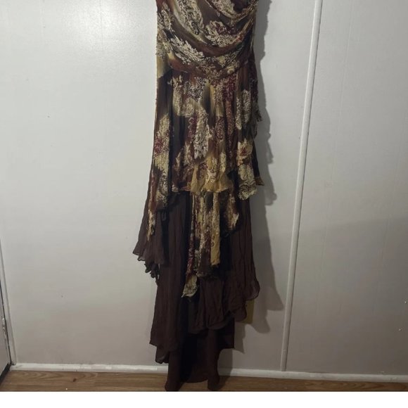 Alberto Makali Beaded Silk Flowey Dress Brown size 8 - Picture 3 of 3